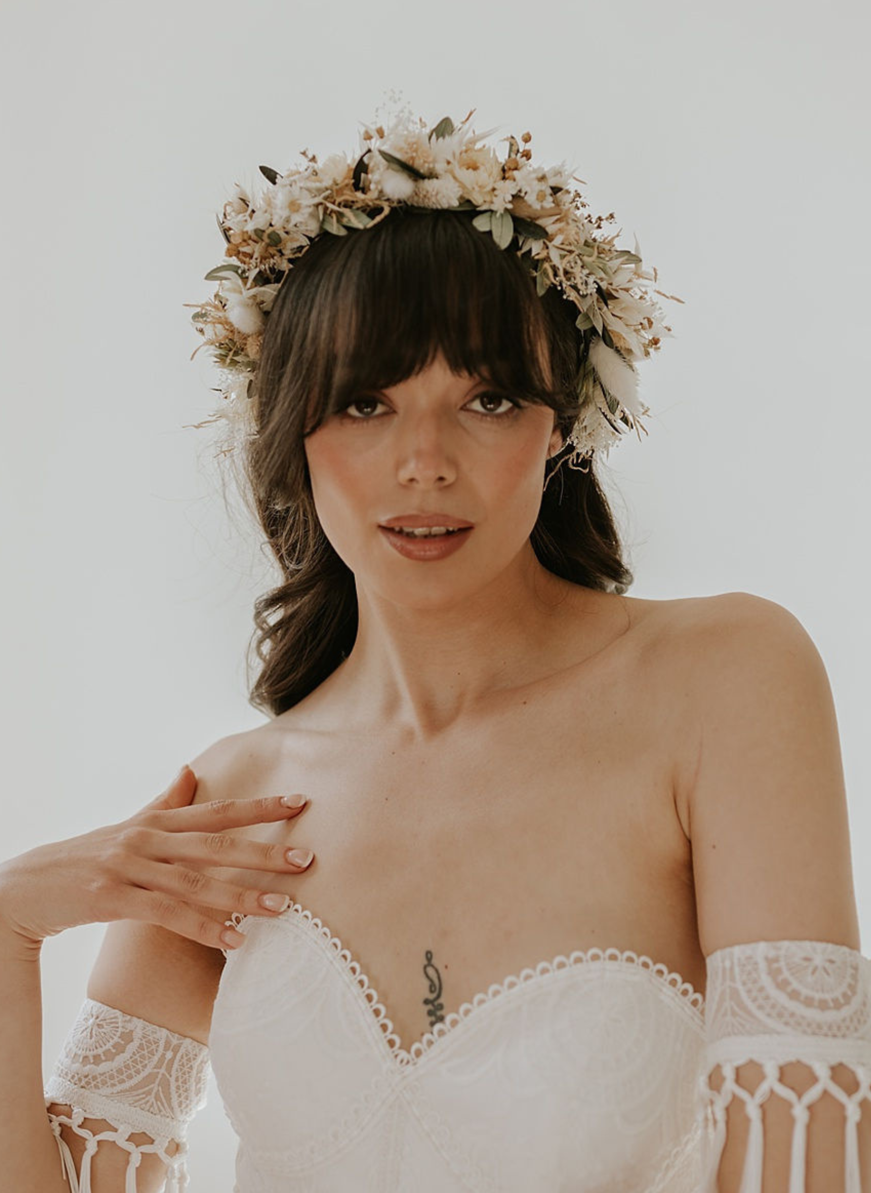 Olive Boho Dried Flower Crown Wedding Headband