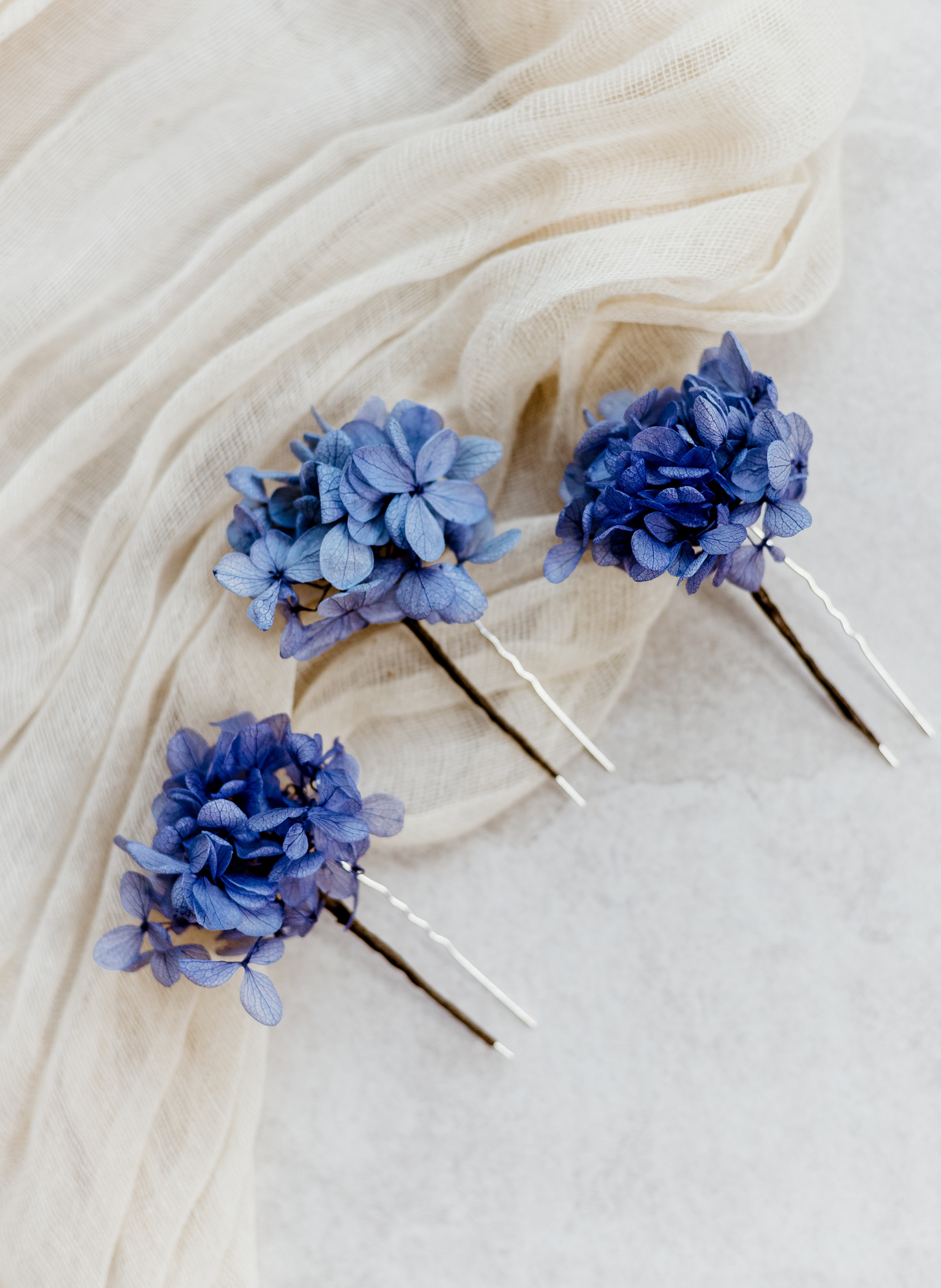 Ophelia Preserved Hydrangea Wedding Flower Hair Pins Blue