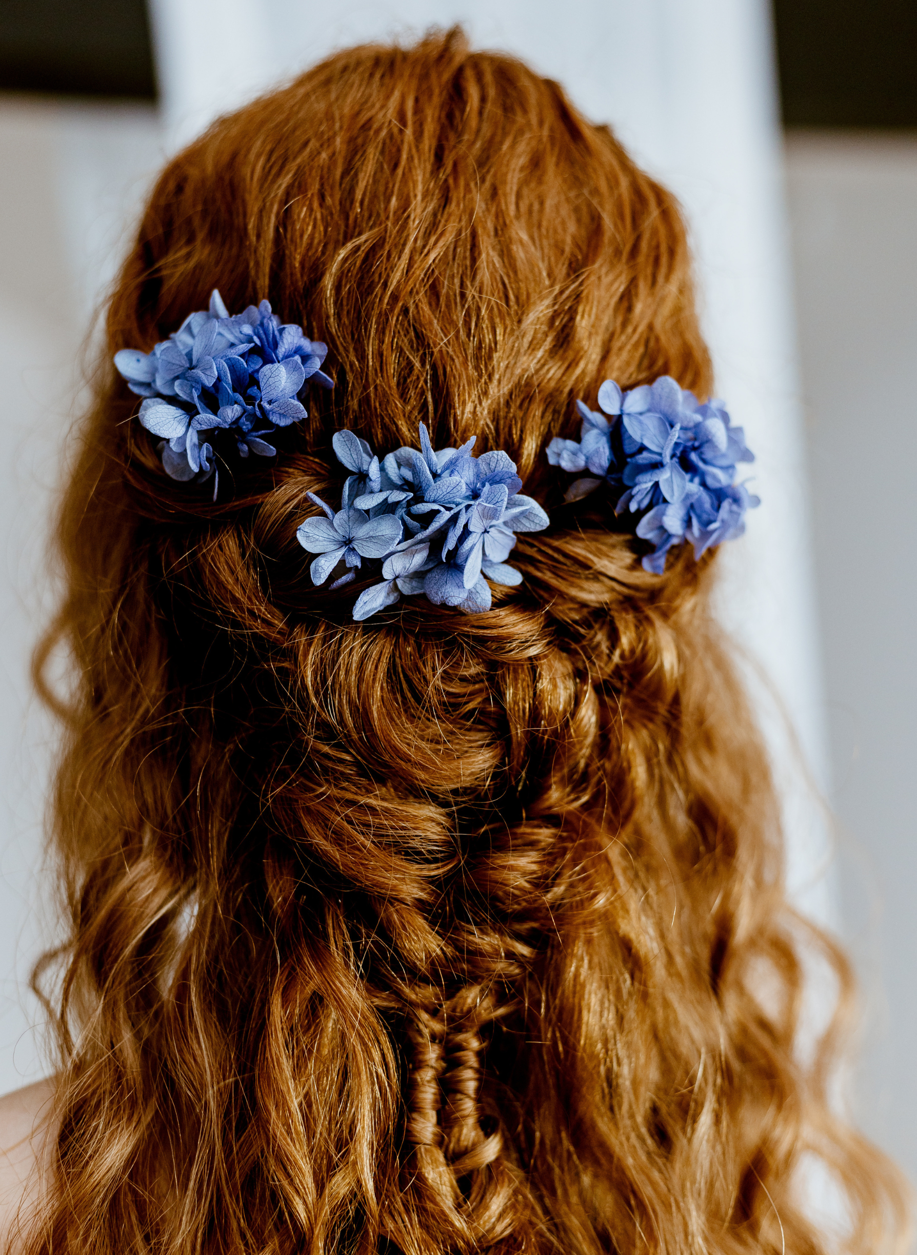 Ophelia Preserved Hydrangea Wedding Flower Hair Pins Blue 1