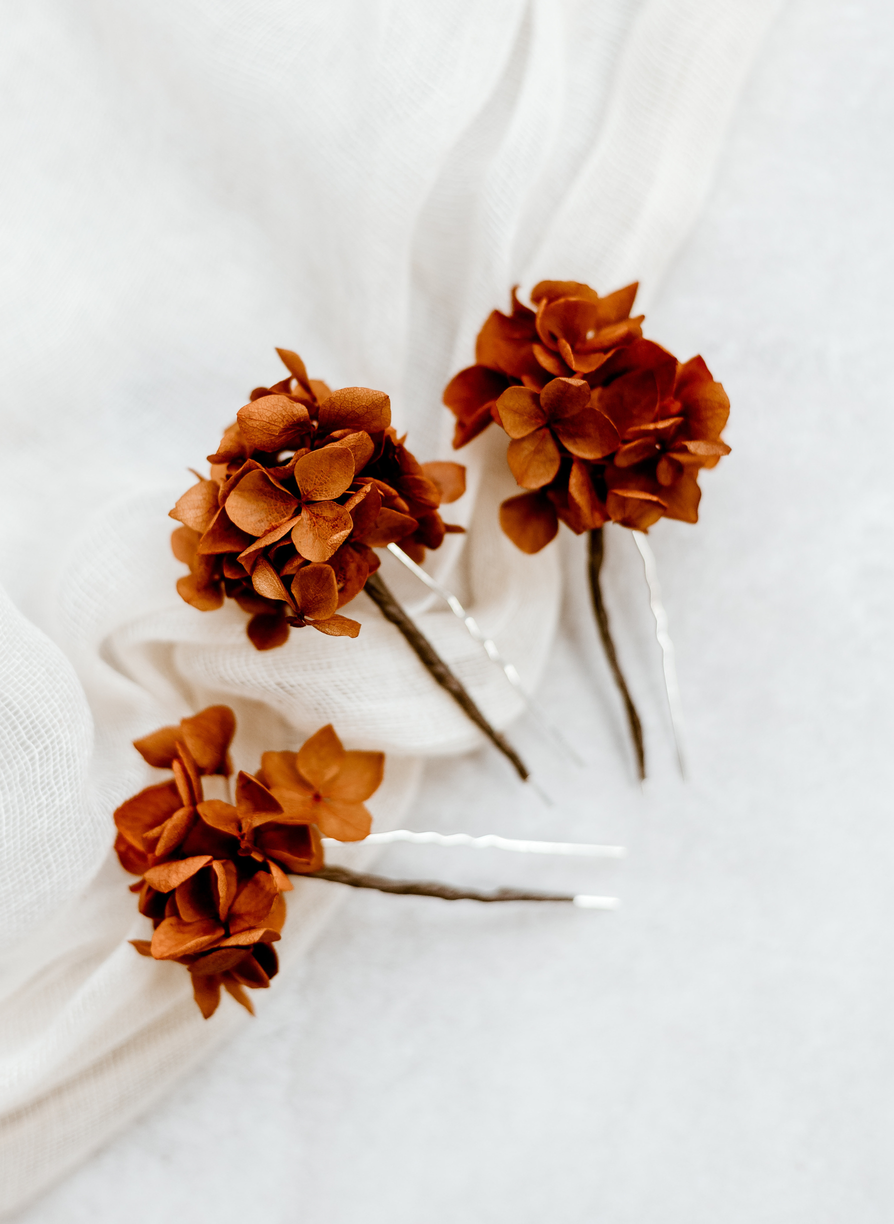 Ophelia Preserved Hydrangea Wedding Flower Hair Pins Rust