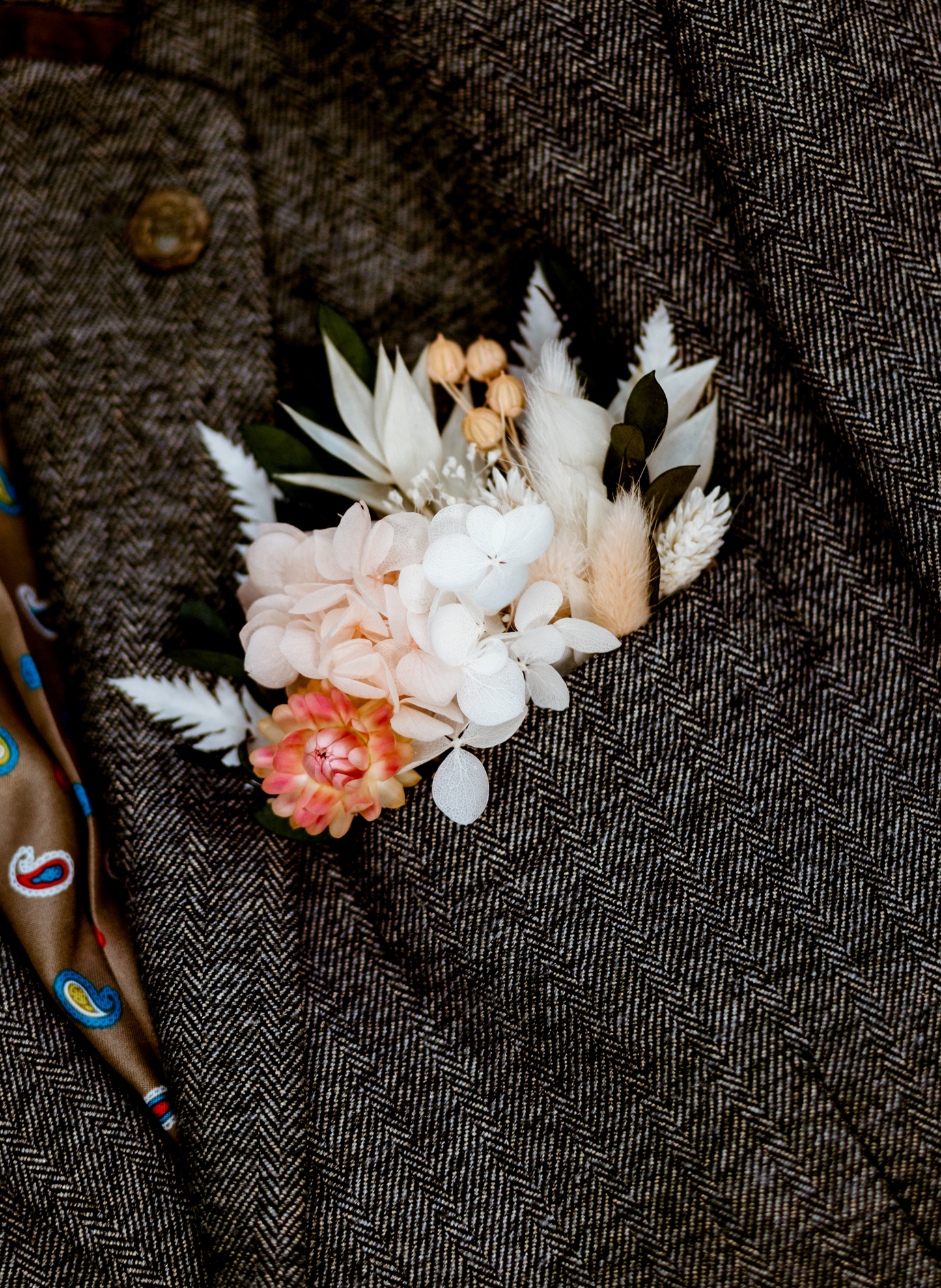 Pink Dried Flower Wedding Pocket Square Meadow 