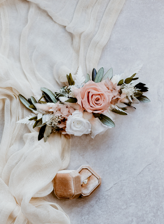 Rose Pink Preserved Flower Wedding Bridal Headpiece