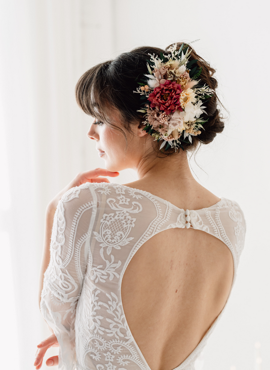 Ruby Statement Dried Flower Bridal Wedding Headpiece