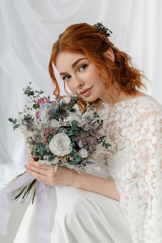 Violet Bridal Bouquet | Lilac & White Dried & Preserved Wedding Flowers