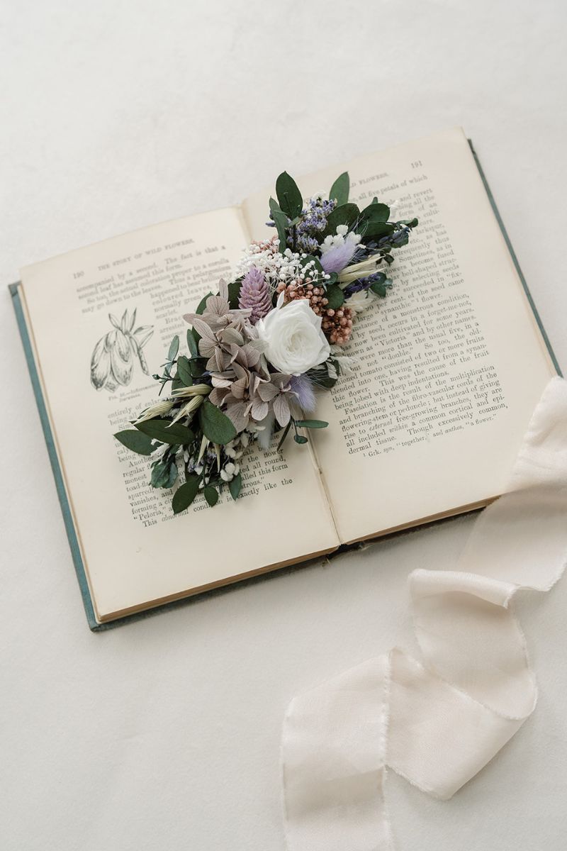 lilac, white and sage green dried flower hair clip by Luna and Wild