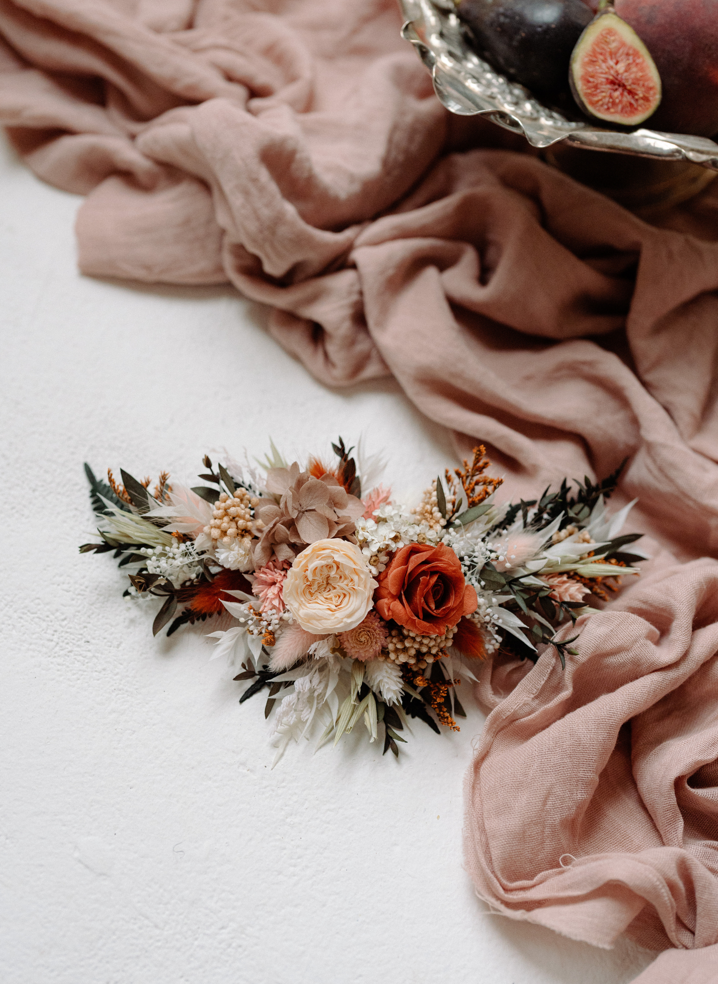 Willow Rust and Dusky Pink Wedding Dried Flower Hair Clip 1