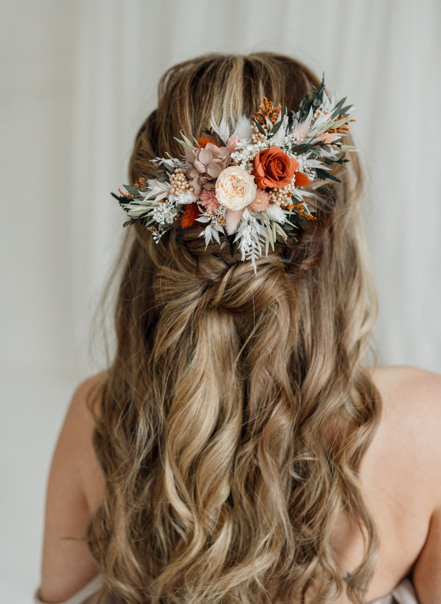 Willow Rust and Dusky Pink Wedding Dried Flower Hair Clip 2
