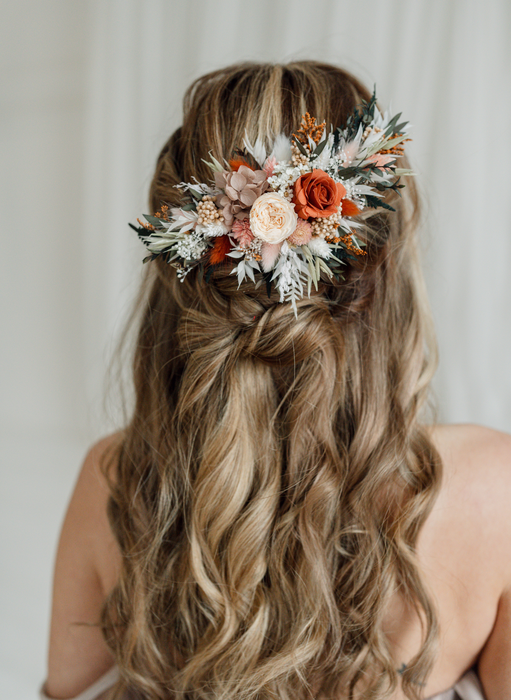 Willow Rust and Dusky Pink Wedding Dried Flower Hair Clip 2