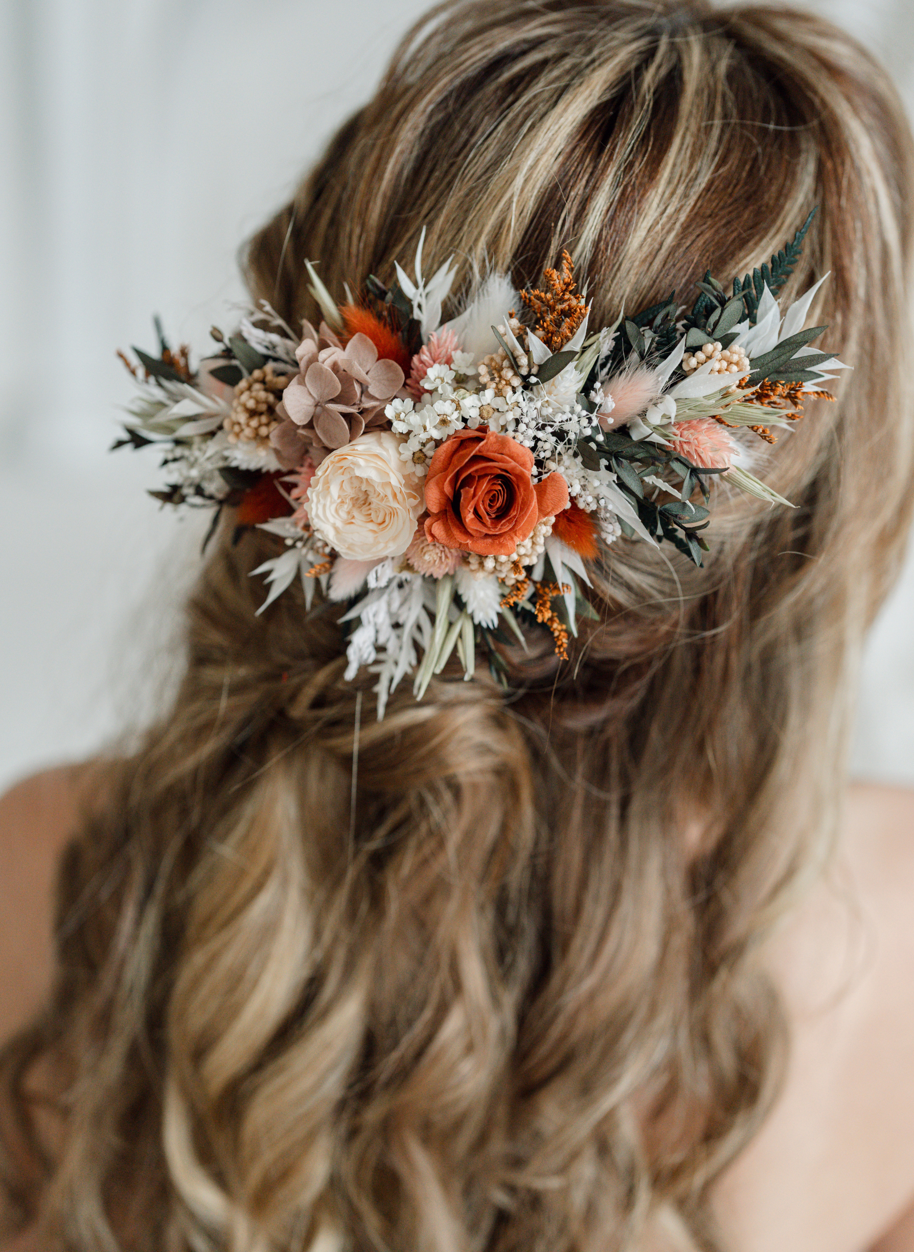 Willow Rust and Dusky Pink Wedding Dried Flower Hair Clip 3